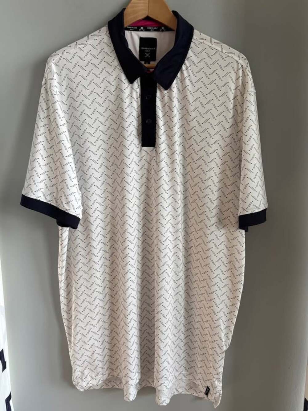 Kenneth Cole New York Golf Polo Shirt Men's XL White Black Club Herringbone Prin
